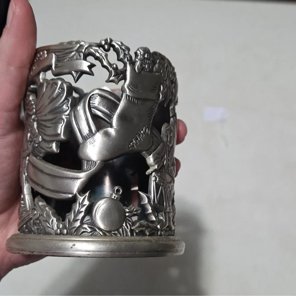 Silver Metal Santa Claus Christmas Candle Holder Free Standing